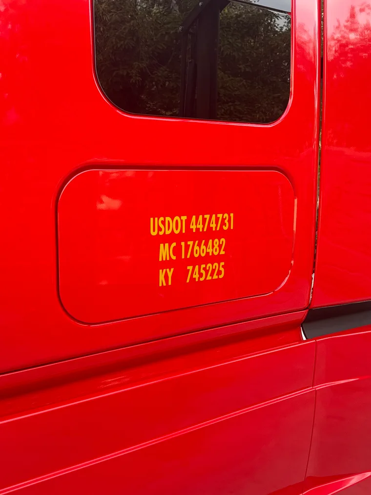 Carrier registration decal on the truck door